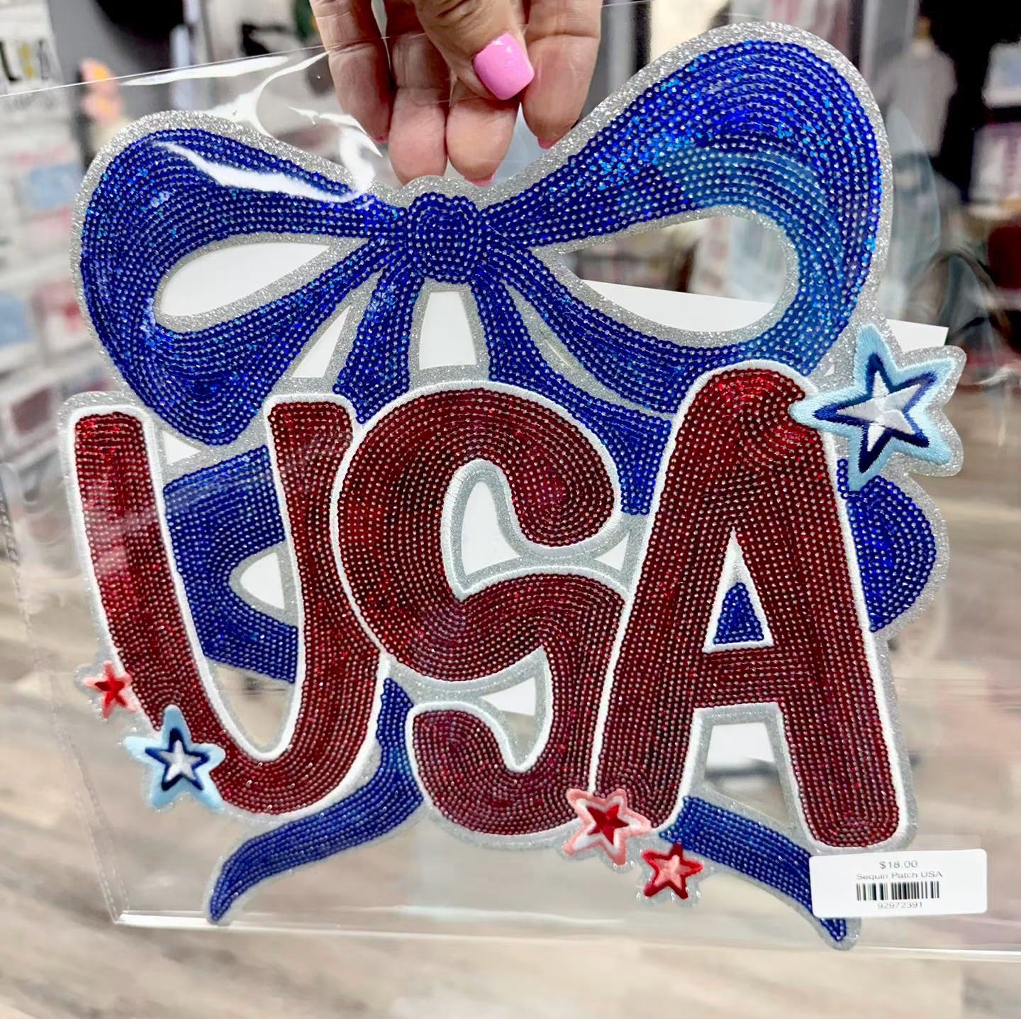 USA Sequin Patch on Chambray Short Sleeve