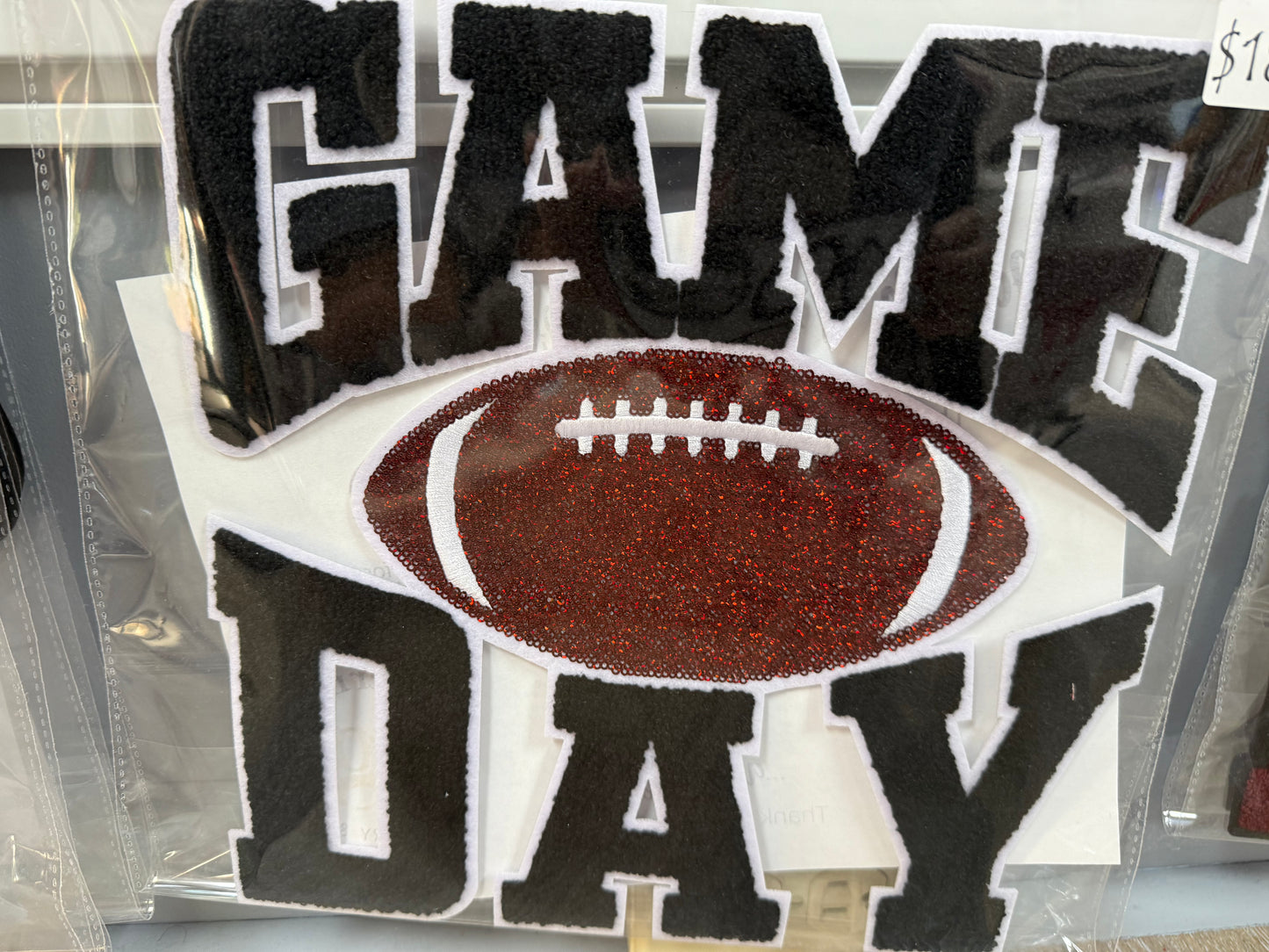 Patch Sequin and Chenille Black Game Day Football
