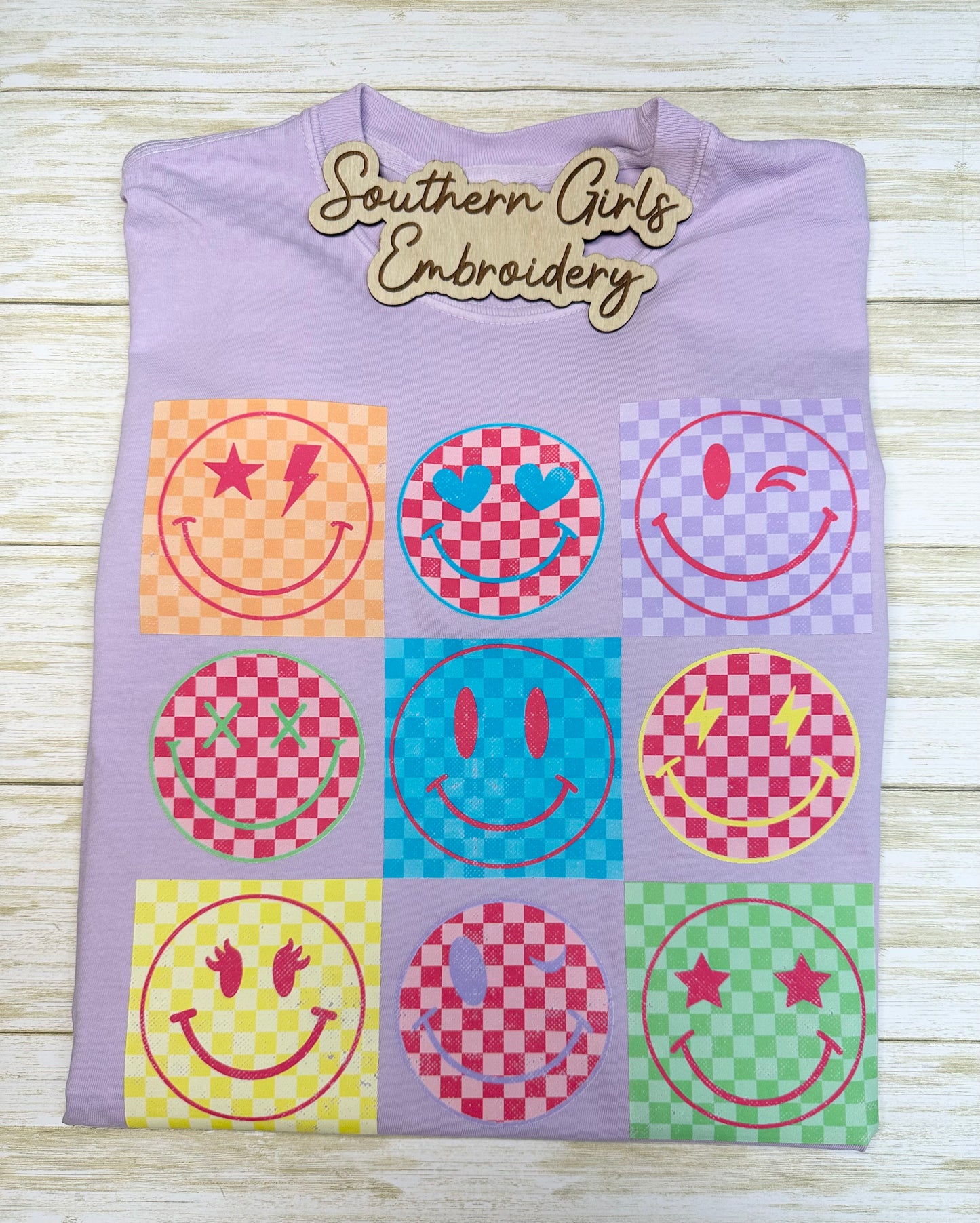 Smiley Face Checkered on Comfort Color Short Sleeve