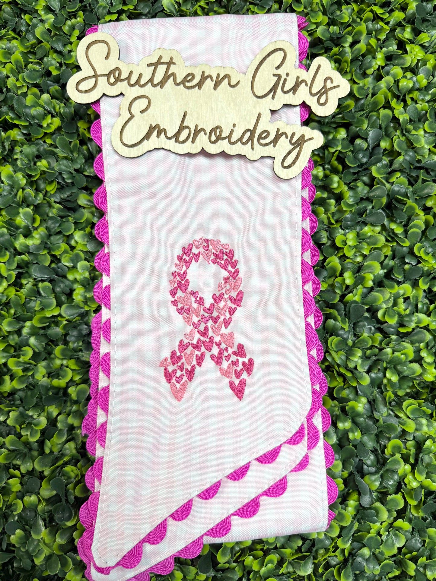 Pink & White Wreath Sash with Awareness Ribbon