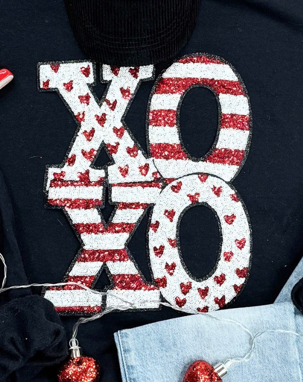 Patch Sequin X and O red stipe