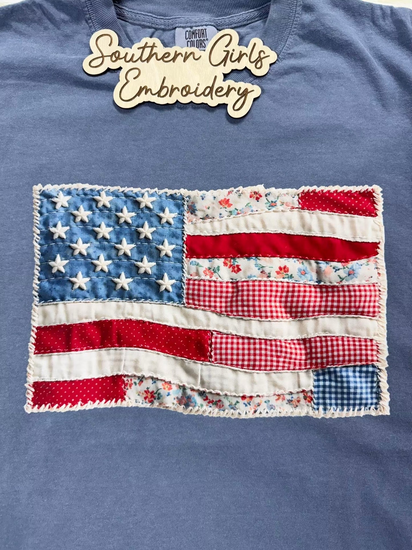 Faux Quilted USA Flag Short Sleeve