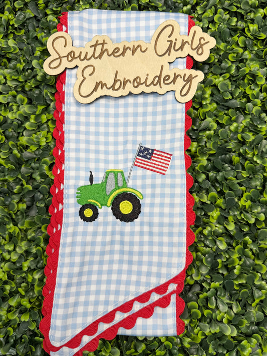 Blue & Red Wreath Sash with Tractor