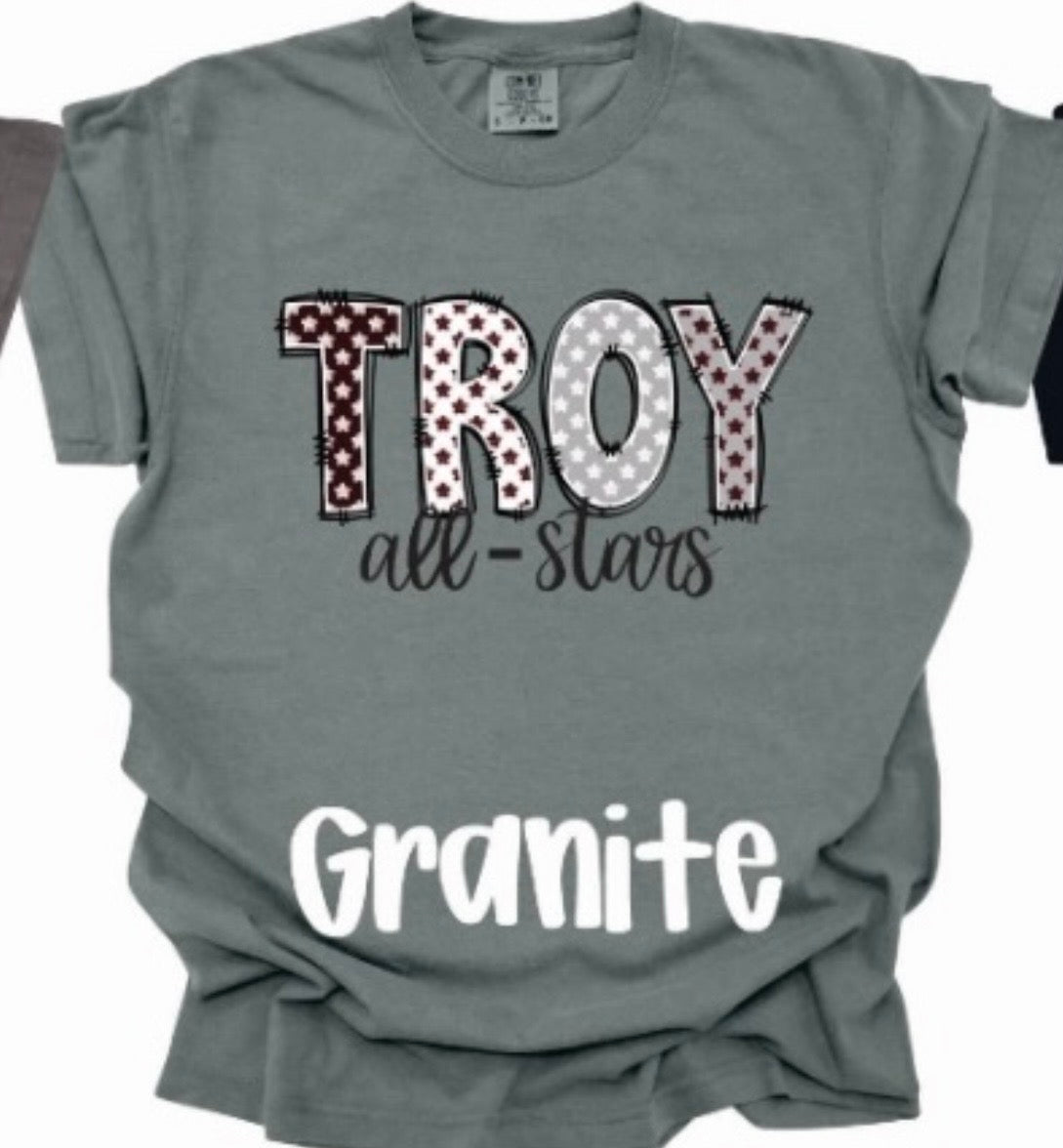 Troy All Stars -Star Font-Comfort Color Short Sleeve