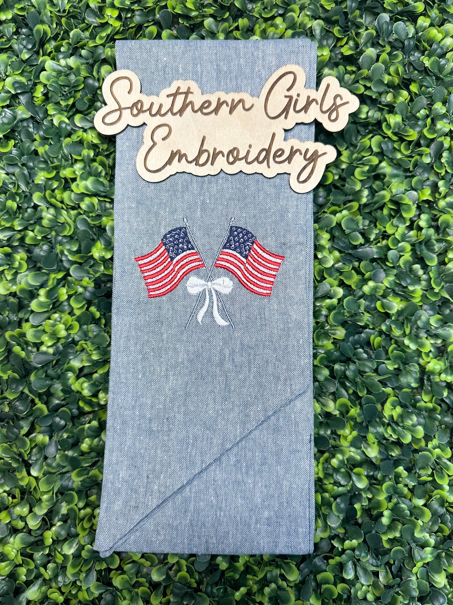 Denim Wreath Sash with Flag Embroidery