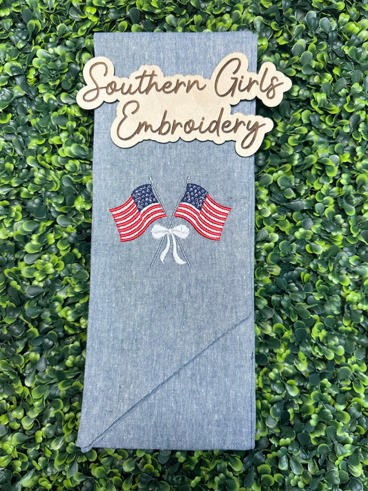 Denim Wreath Sash with Flag Embroidery