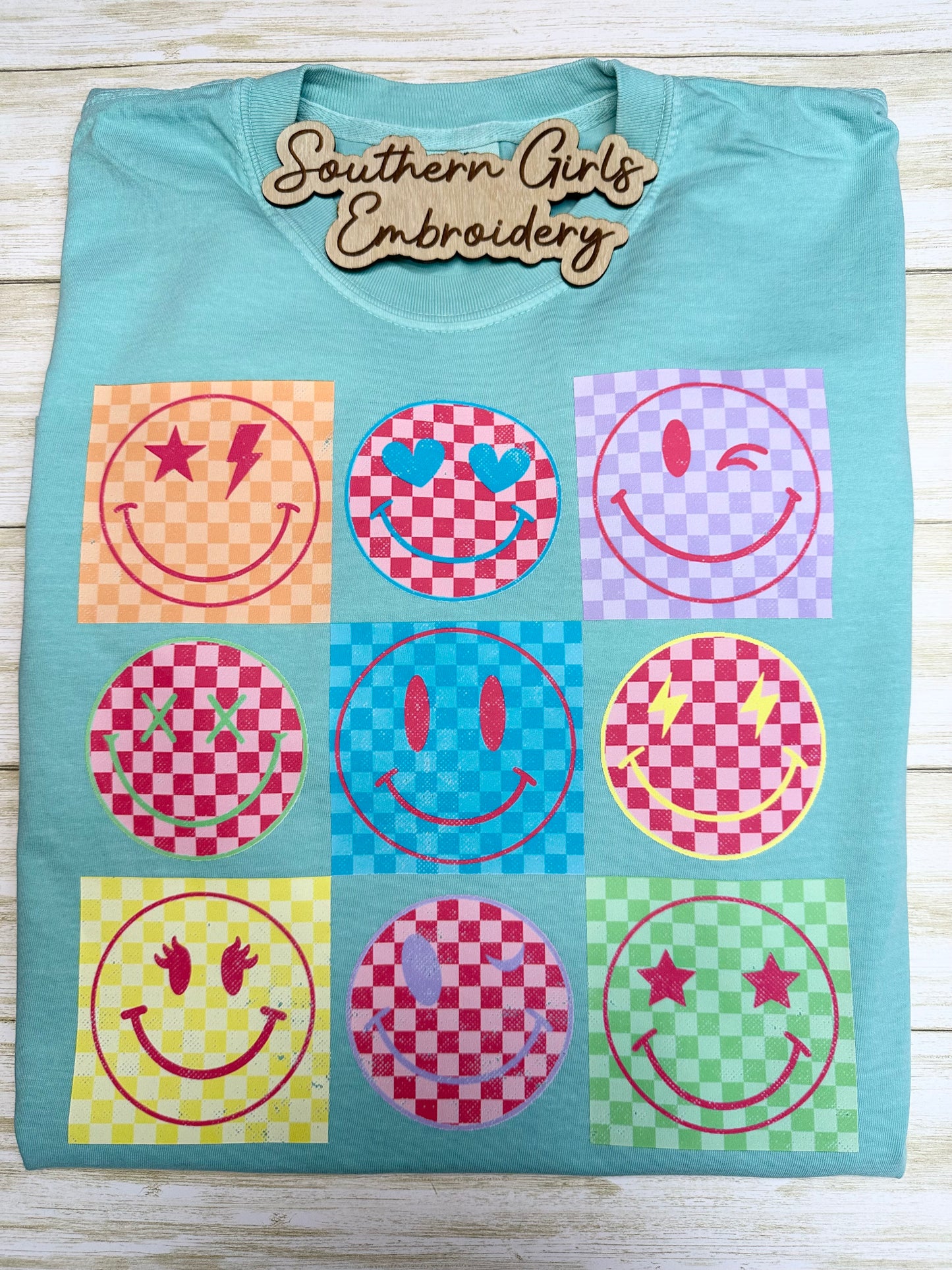 Smiley Face Checkered on Comfort Color Short Sleeve