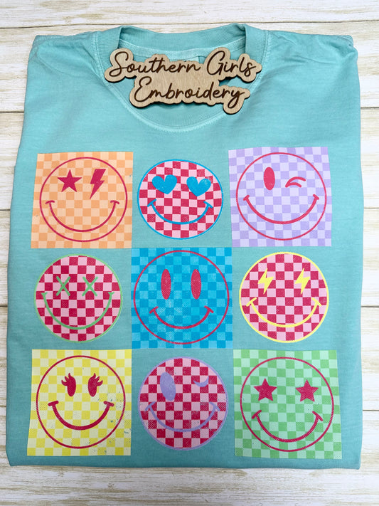 Smiley Face Checkered on Comfort Color Short Sleeve