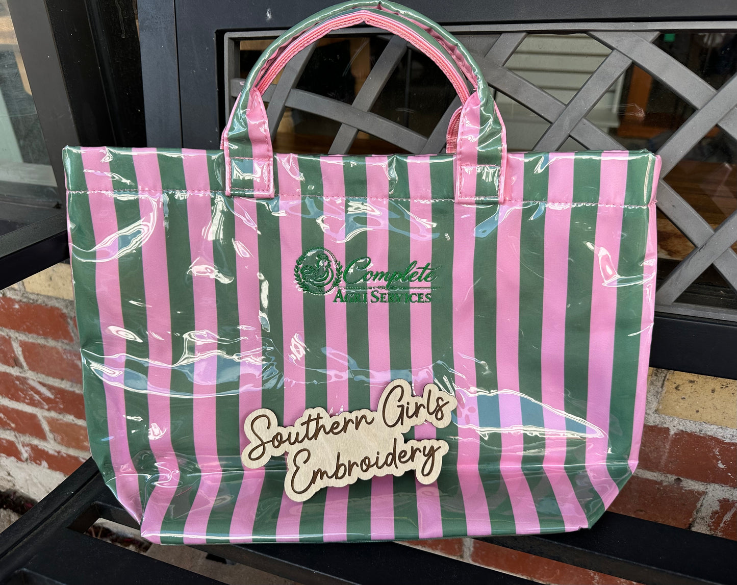 Levi and Lane Striped Tote with Simple Monogram