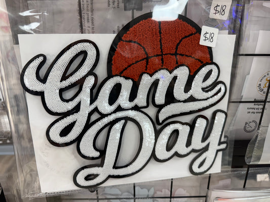Patch Sequin Chenille White Game Day Basketball
