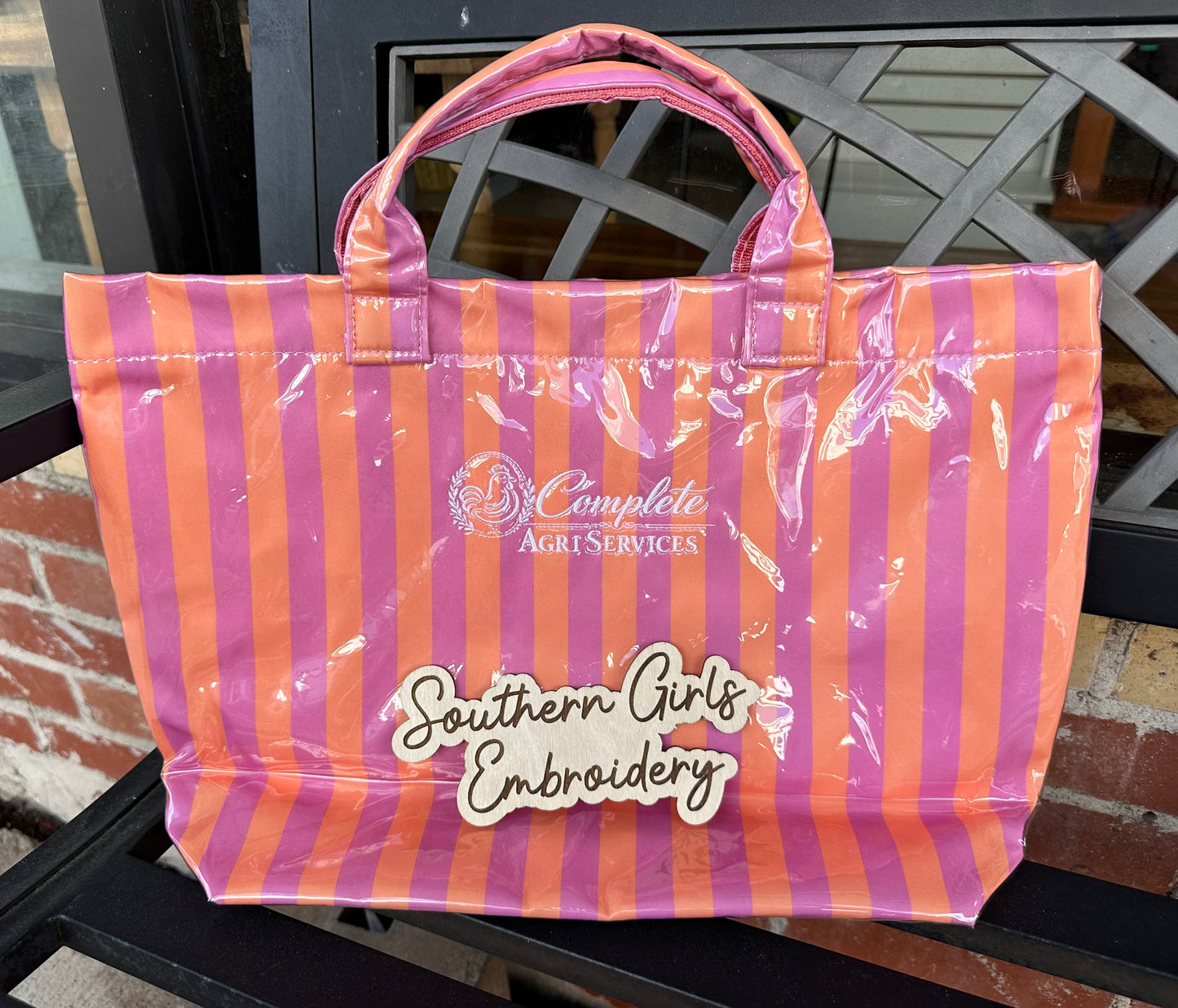 Levi and Lane Striped Tote with Simple Monogram