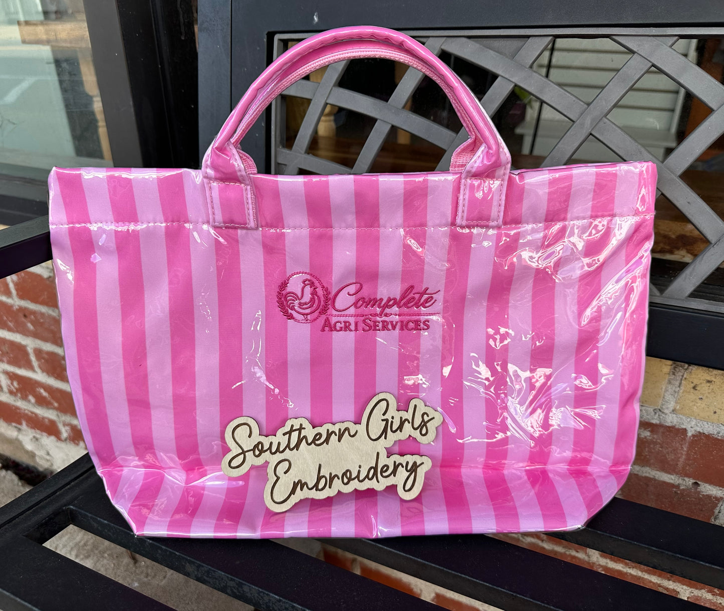 Levi and Lane Striped Tote with Simple Monogram