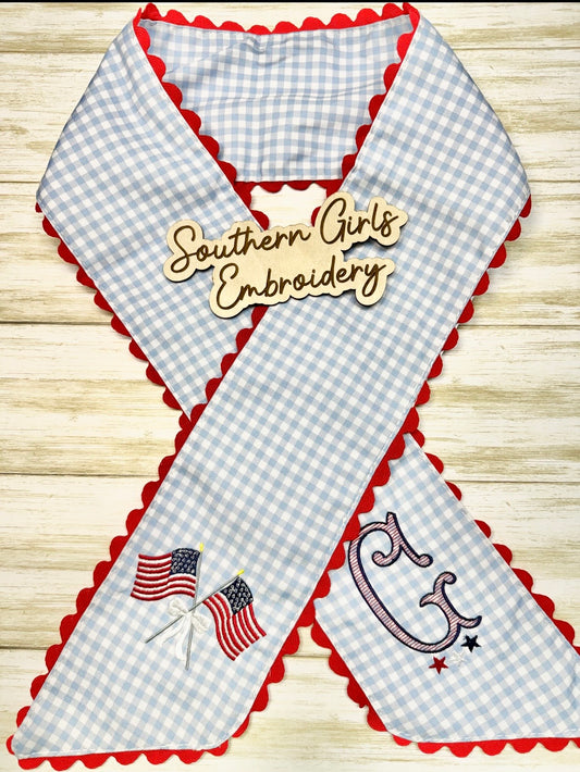 Blue & Red Wreath Sash with Initial & Flags