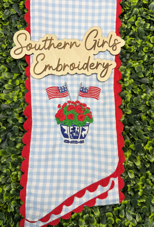 Blue & Red Wreath Sash with Flags