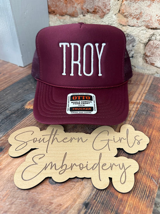 Licensed Maroon Otto Trucker Hat withTroy Embroidery