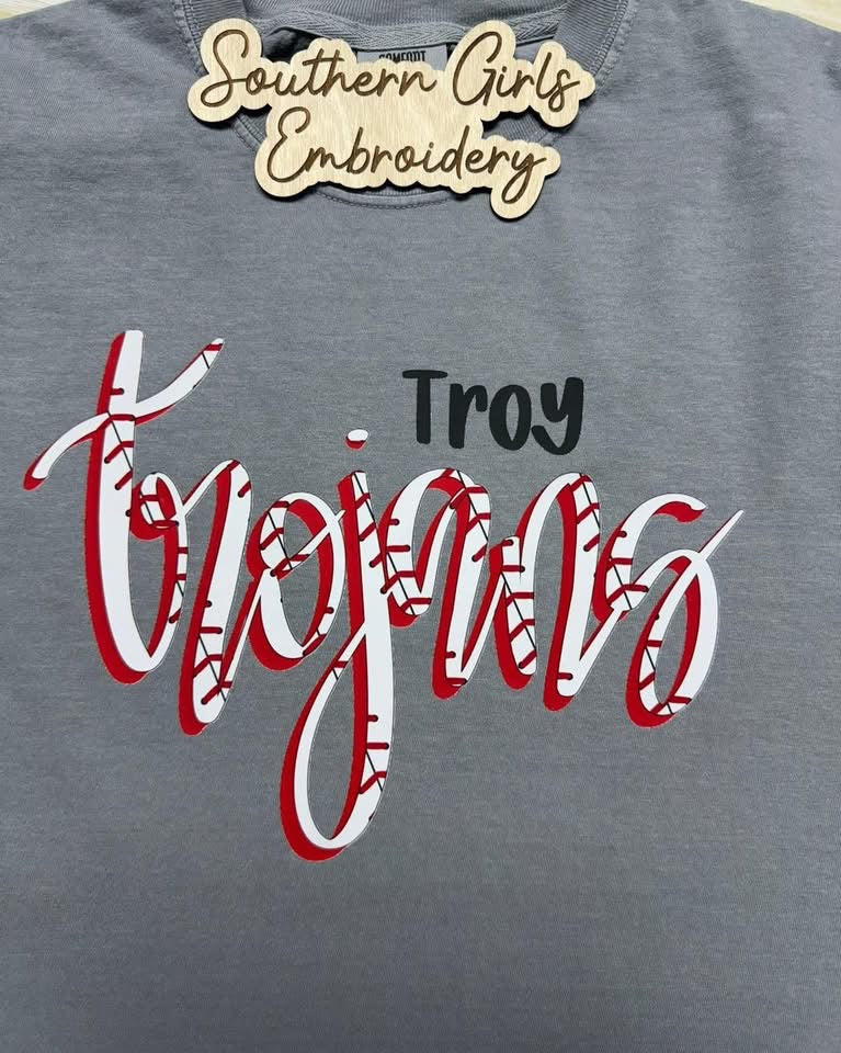 Licensed Troy Trojans Baseball Comfort Color Granite Short Sleeve