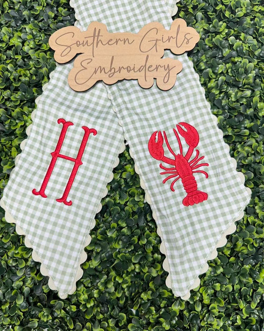 Green & White Wreath Sash with Lobster