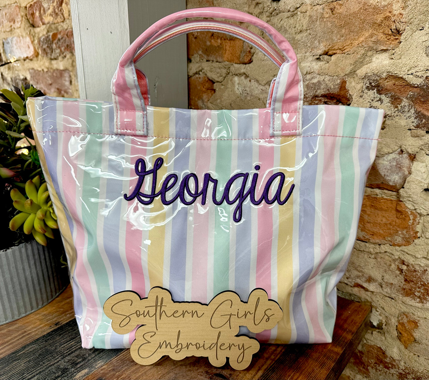 Levi and Lane Striped Tote with Simple Monogram