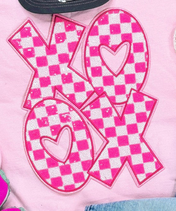 Patch Sequin X and O pink check
