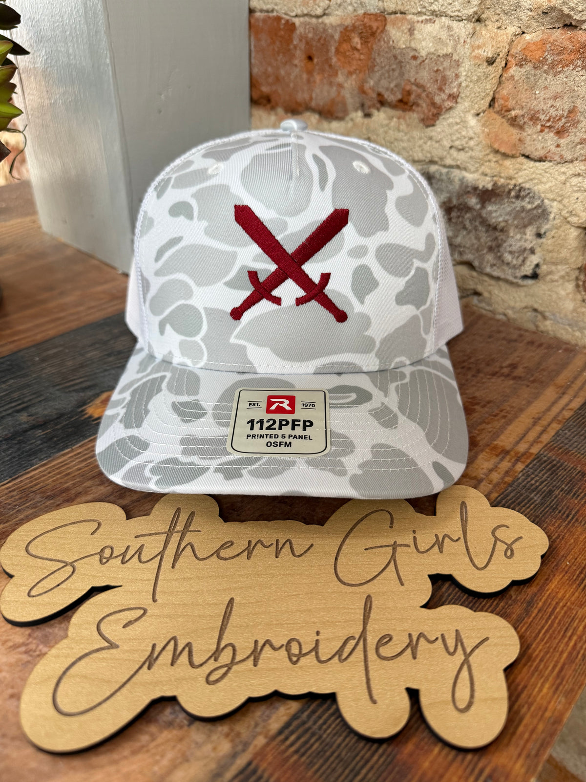 Licensed Troy Swords Camo Mesh Richardson Hat with Embroidery
