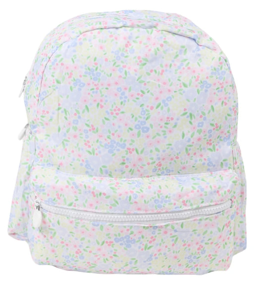 Nylon Full Size Backpack with Simple Monogram (Floral)