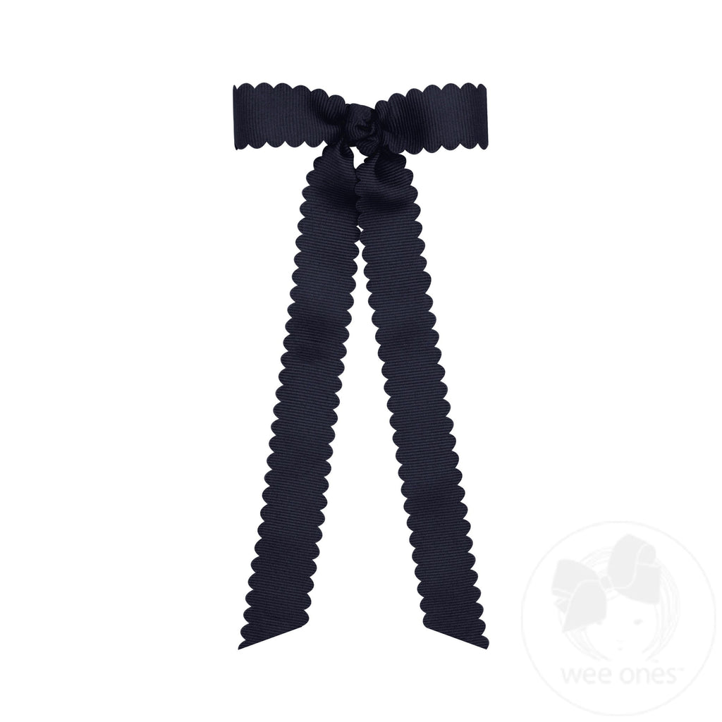 Wee Ones Medium Grosgrain Scalloped with Tails Navy