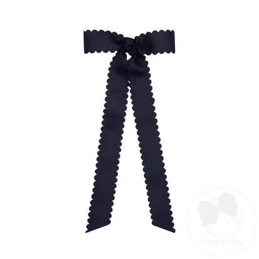 Wee Ones Medium Grosgrain Scalloped with Tails Navy