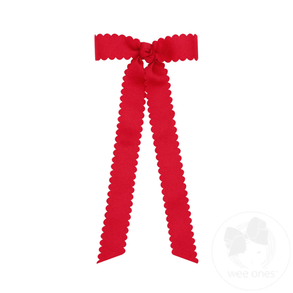 Wee Ones Medium Grosgrain Scalloped with Tails Red