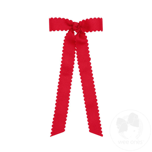 Wee Ones Medium Grosgrain Scalloped with Tails Red