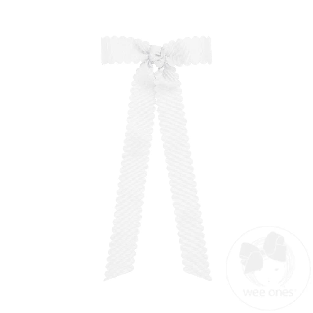 Wee Ones Mini Grosgrain Scalloped with Tails White